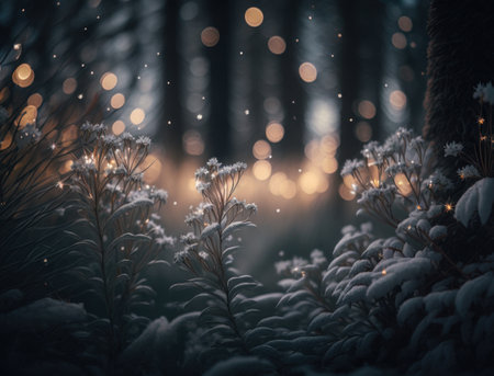 Winter fantasy forest landscape created with Generative AI technologyの素材