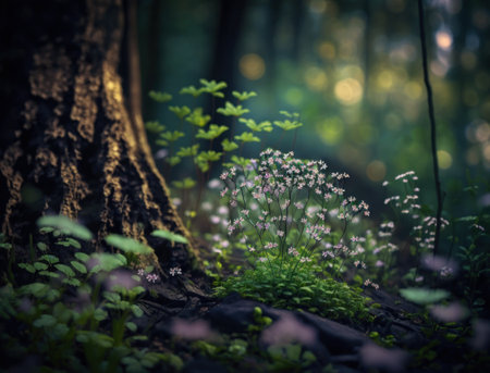 Fantasy forest landscape created with Generative AI technologyの素材