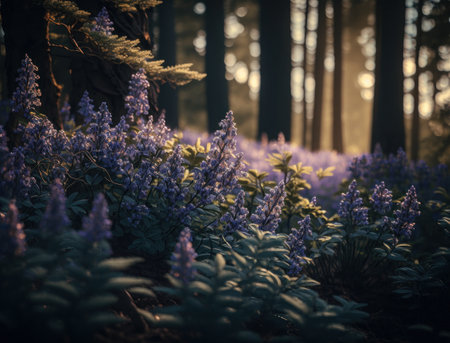 Fantasy forest landscape created with Generative AI technologyの素材