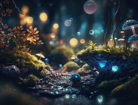 Fantasy forest landscape created with Generative AI technologyの素材