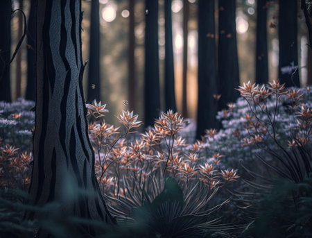 Fantasy forest landscape created with Generative AI technologyの素材