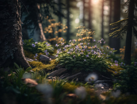Fantasy forest landscape created with Generative AI technologyの素材