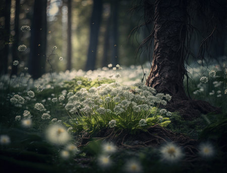 Fantasy forest landscape created with Generative AI technologyの素材