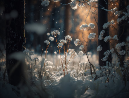 Winter fantasy forest landscape created with Generative AI technologyの素材