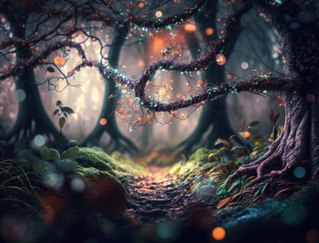 Fantasy forest landscape created with Generative AI technologyの素材