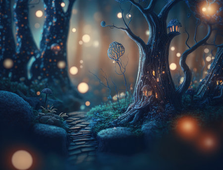 Fantasy forest landscape created with Generative AI technologyの素材