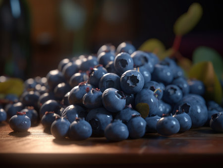Beautiful organic background of freshly picked blueberry created with Generative AI technologyの素材