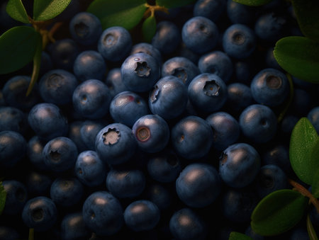 Beautiful organic background of freshly picked blueberry created with Generative AI technologyの素材