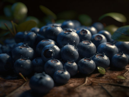 Beautiful organic background of freshly picked blueberry created with Generative AI technologyの素材