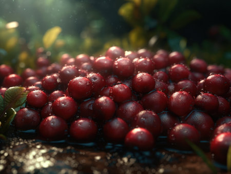 Beautiful organic background of freshly picked cranberry created with Generative AI technologyの素材