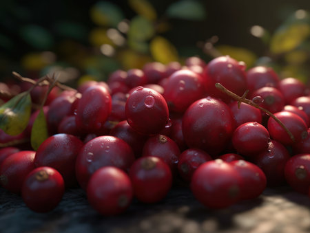 Beautiful organic background of freshly picked cranberry created with Generative AI technologyの素材