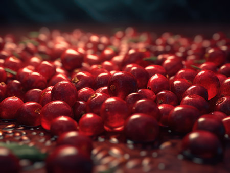 Beautiful organic background of freshly picked cranberry created with Generative AI technologyの素材
