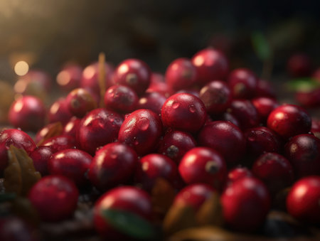 Beautiful organic background of freshly picked cranberry created with Generative AI technologyの素材