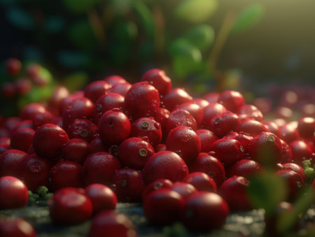 Beautiful organic background of freshly picked cranberry created with Generative AI technologyの素材