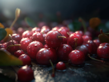 Beautiful organic background of freshly picked cranberry created with Generative AI technologyの素材