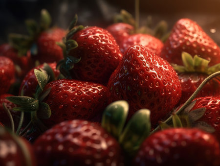 Beautiful organic background of freshly picked strawberry created with Generative AI technologyの素材