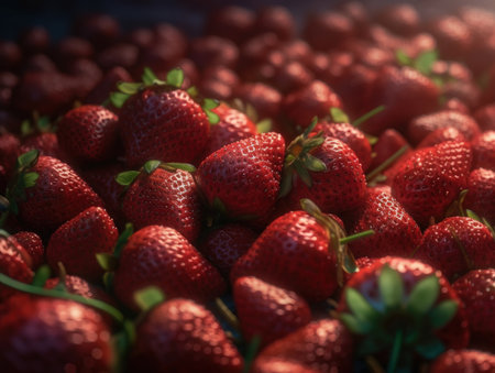 Beautiful organic background of freshly picked strawberry created with Generative AI technologyの素材