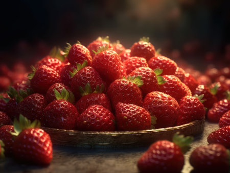 Beautiful organic background of freshly picked strawberry created with Generative AI technologyの素材