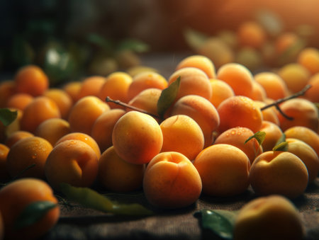 Beautiful organic background of freshly picked apricot created with Generative AI technologyの素材