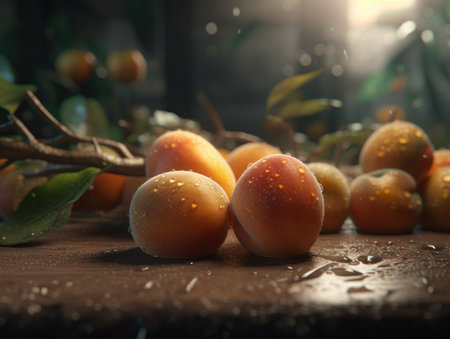 Beautiful organic background of freshly picked apricot created with Generative AI technologyの素材