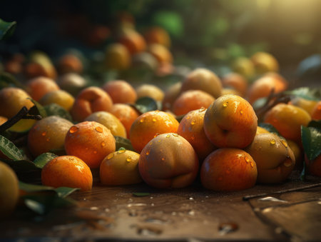 Beautiful organic background of freshly picked apricot created with Generative AI technologyの素材