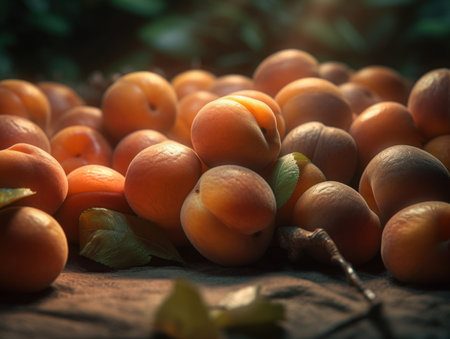 Beautiful organic background of freshly picked apricot created with Generative AI technologyの素材