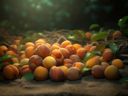 Beautiful organic background of freshly picked apricot created with Generative AI technologyの素材