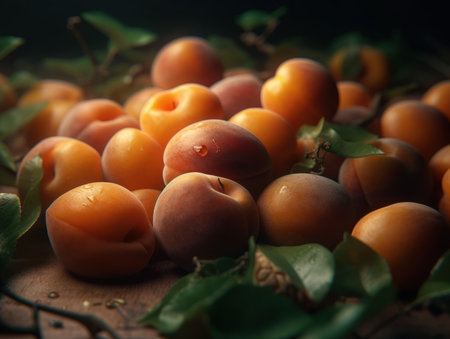 Beautiful organic background of freshly picked apricot created with Generative AI technologyの素材