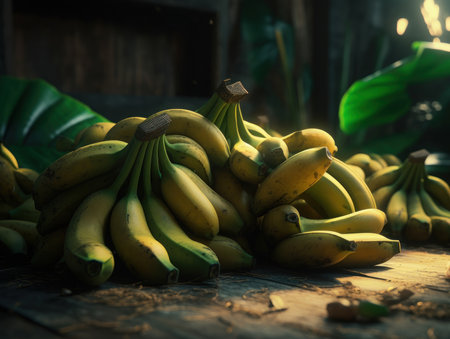 Beautiful organic background of freshly picked bananas created with Generative AI technologyの素材