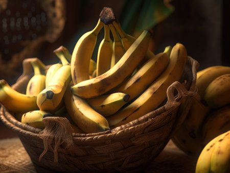 Beautiful organic background of freshly picked bananas created with Generative AI technologyの素材
