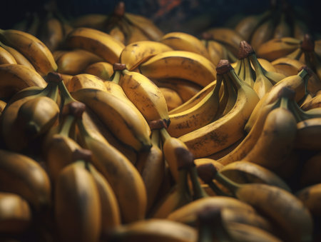 Beautiful organic background of freshly picked bananas created with Generative AI technologyの素材