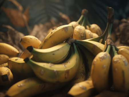 Beautiful organic background of freshly picked bananas created with Generative AI technologyの素材