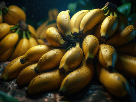 Beautiful organic background of freshly picked bananas created with Generative AI technologyの素材