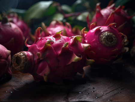 Beautiful organic background of freshly picked dragon fruits created with Generative AI technologyの素材