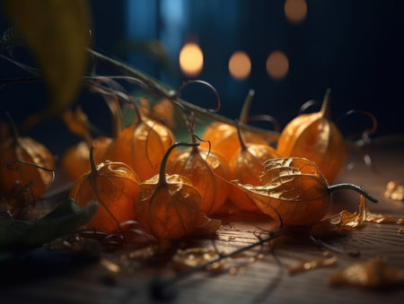 Beautiful organic background of freshly picked physalis created with Generative AI technologyの素材