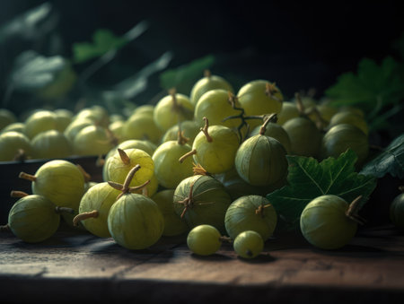 Beautiful organic background of freshly picked gooseberry created with Generative AI technologyの素材