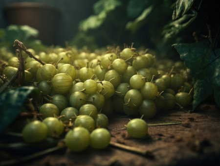 Beautiful organic background of freshly picked gooseberry created with Generative AI technologyの素材