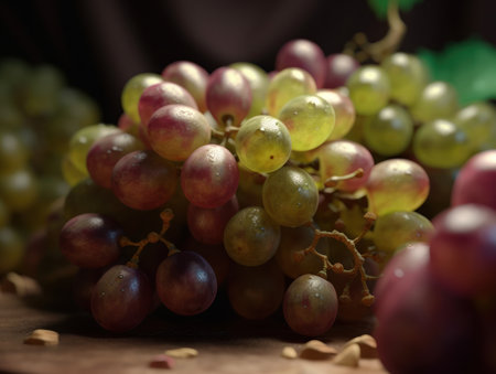 Beautiful organic background of freshly picked grapes created with Generative AI technologyの素材