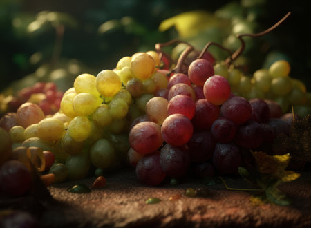 Beautiful organic background of freshly picked grapes created with Generative AI technologyの素材