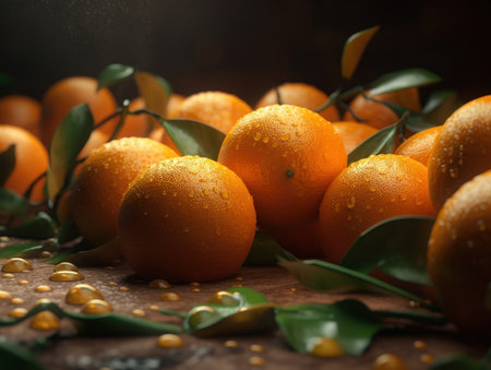 Beautiful organic background of freshly picked oranges created with Generative AI technologyの素材