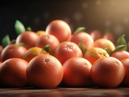 Beautiful organic background of freshly picked grapefruits created with Generative AI technologyの素材