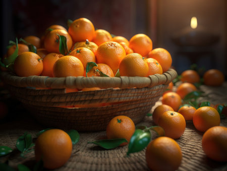 Beautiful organic background of freshly picked mandarines created with Generative AI technologyの素材