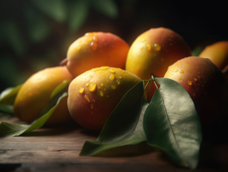 Beautiful organic background of freshly picked mango created with Generative AI technologyの素材