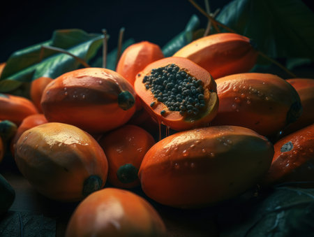 Beautiful organic background of freshly picked papaya created with Generative AI technologyの素材