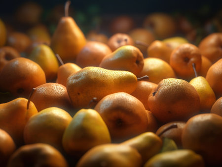 Beautiful organic background of freshly picked pears created with Generative AI technologyの素材