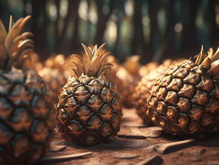 Beautiful organic background of freshly picked pineapple created with Generative AI technologyの素材