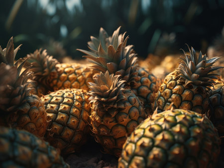Beautiful organic background of freshly picked pineapple created with Generative AI technologyの素材
