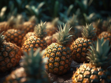 Beautiful organic background of freshly picked pineapple created with Generative AI technologyの素材