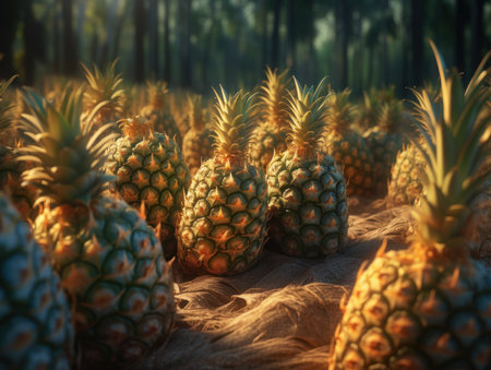 Beautiful organic background of freshly picked pineapple created with Generative AI technologyの素材