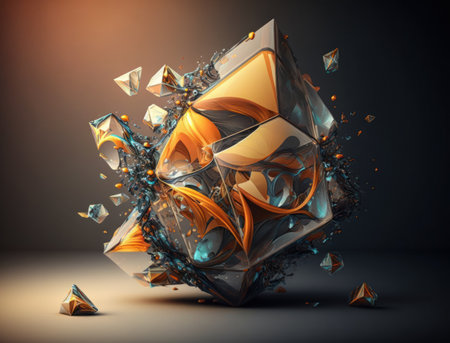 Abstract chaotic geometric background Glossy pyramids and spheres background created with Generative AI technologyの素材